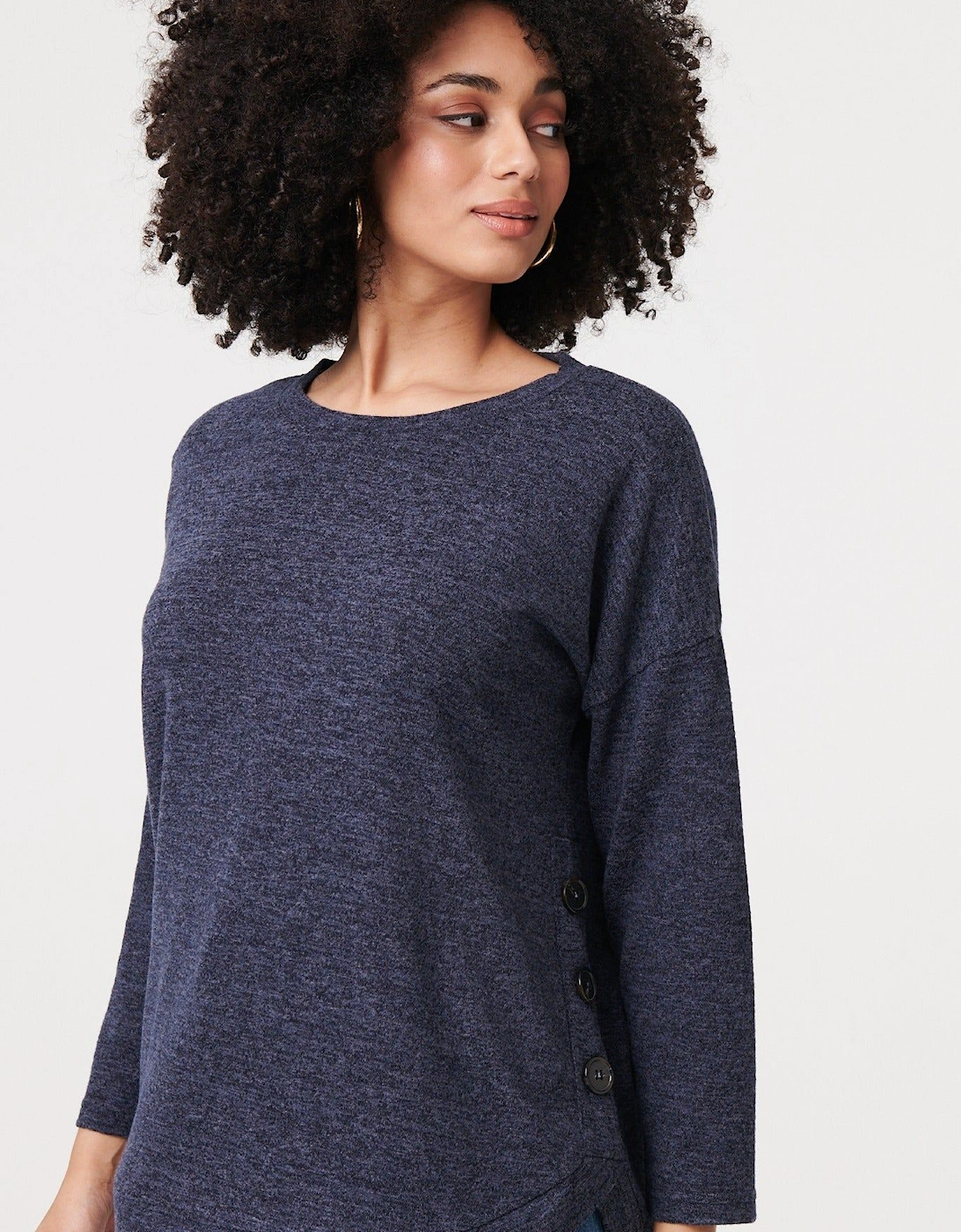 Relaxed 3/4 Sleeve Button Detail Top, 2 of 1