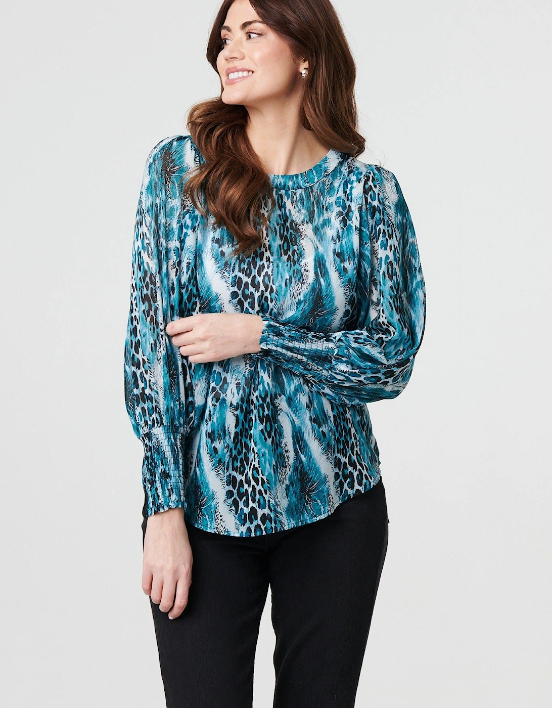Animal Print Semi Sheer Blouse Top, 2 of 1