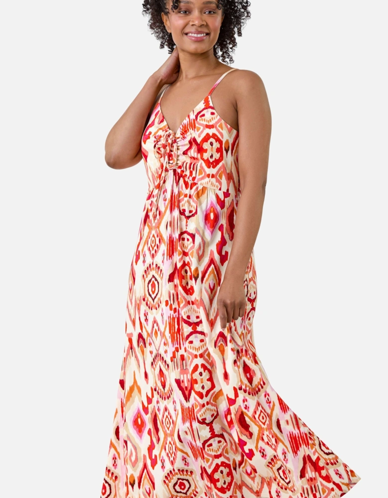 Petite Aztec Ruched Front Maxi Dress
