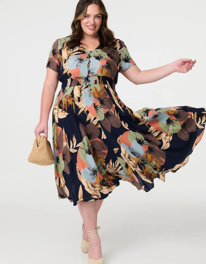Floral Print Short Sleeve Midi Dress