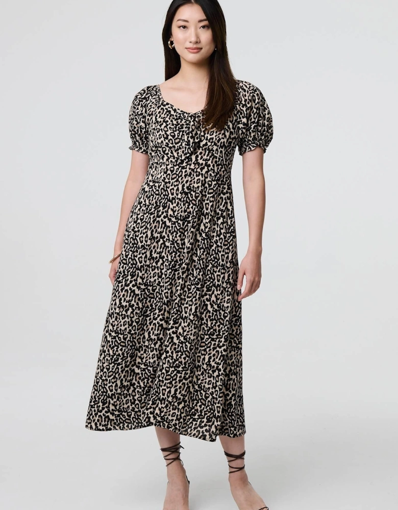 Animal Print Short Puff Sleeve Maxi Dress