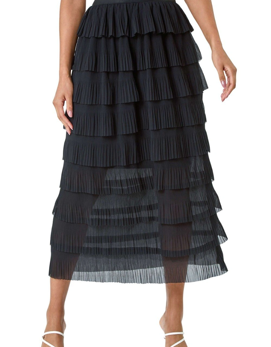 Pleat Detail Layered Frill Midi Skirt, 2 of 1
