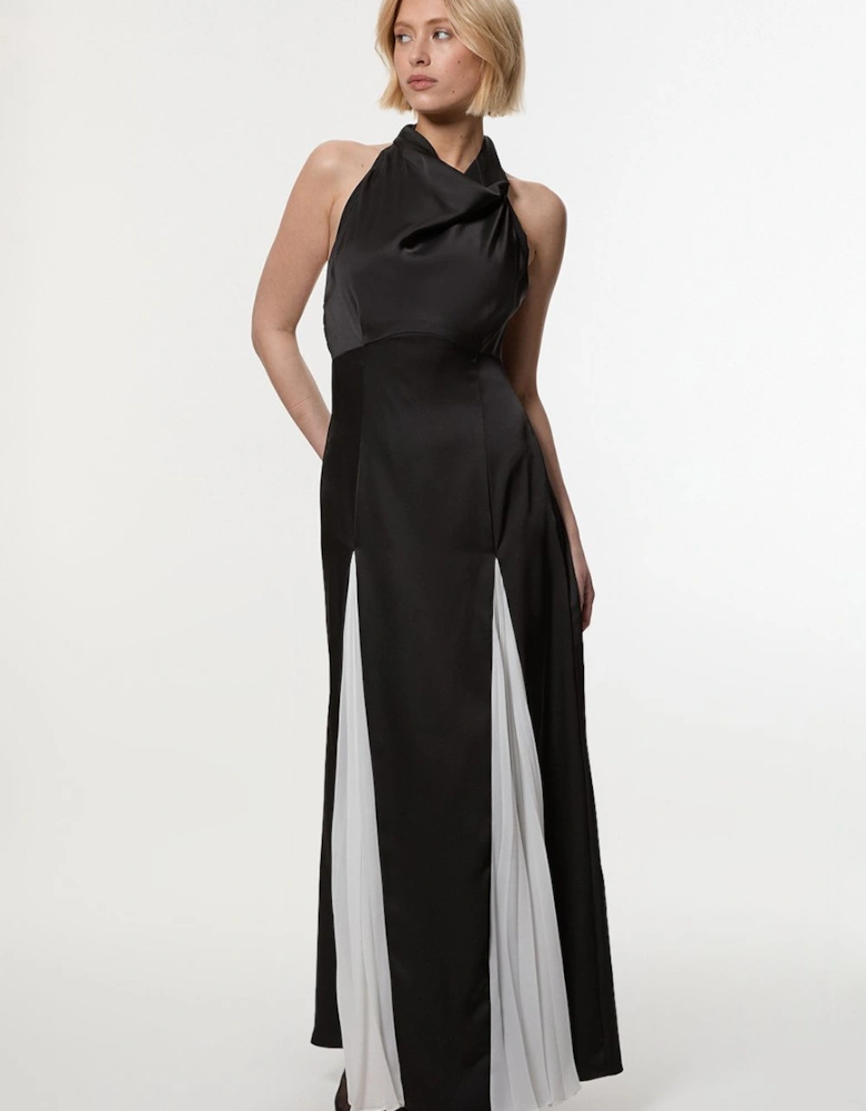 Drama Halter Pleat Insert Woven Maxi Dress