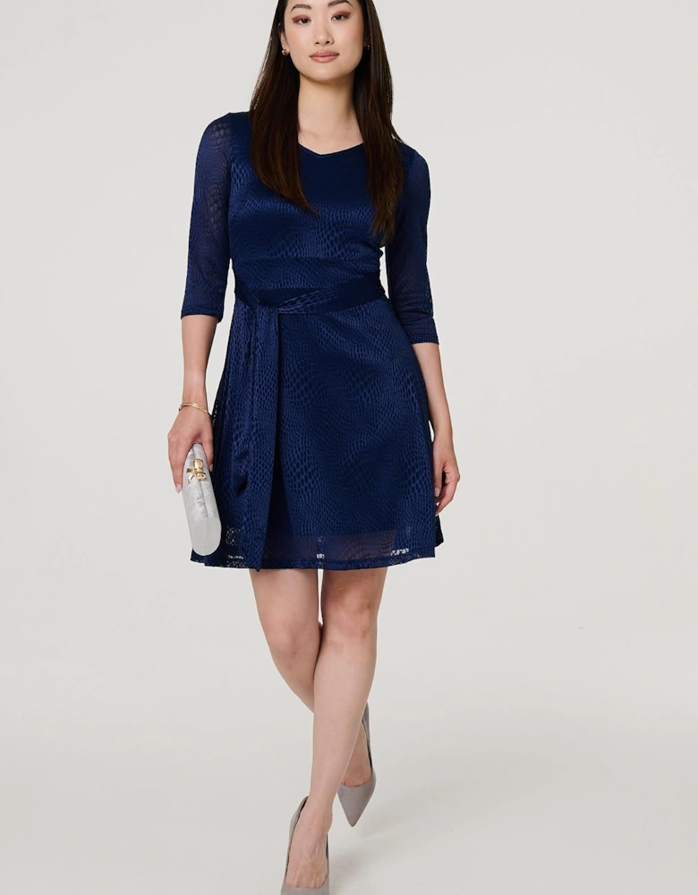 Lace Layer Tie Waist Short Skater Dress