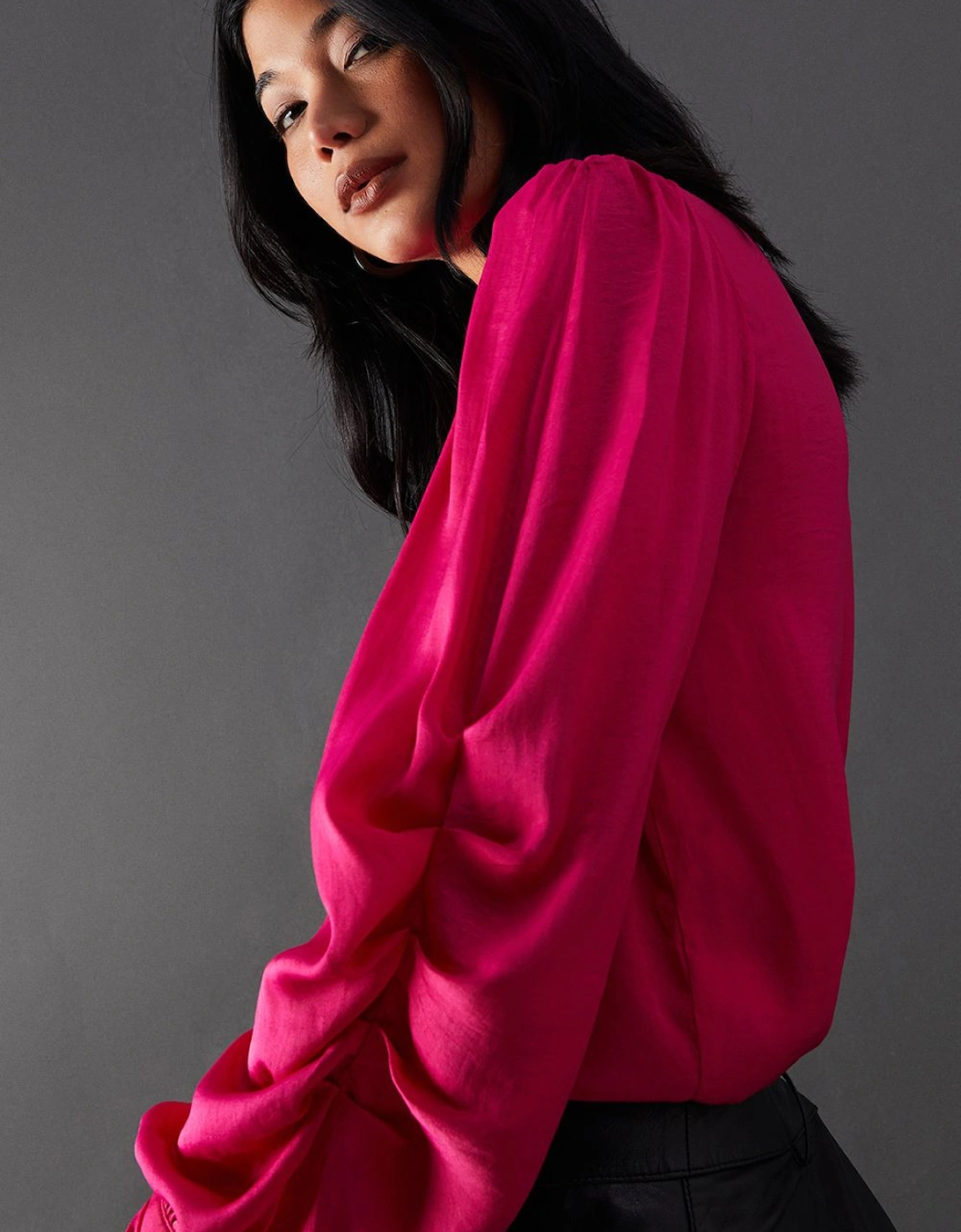 Premium Satin High Neck Pleat Detail Blouse, 2 of 1
