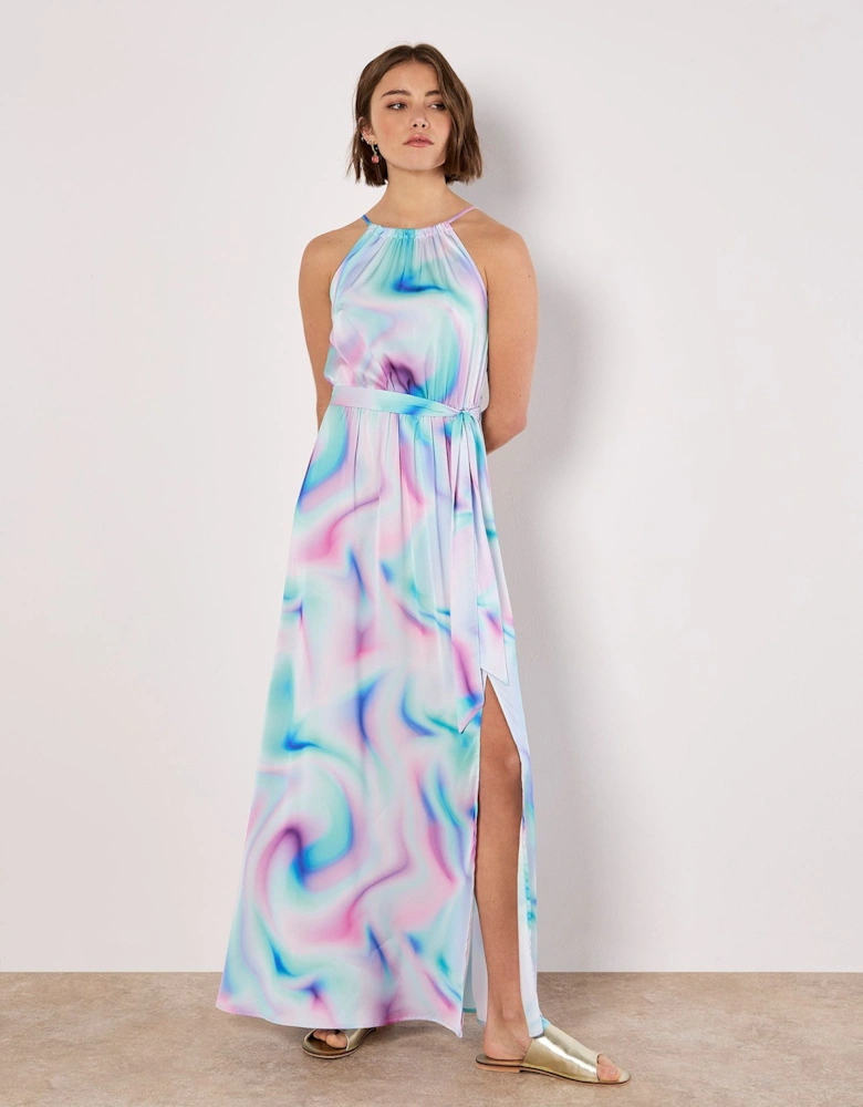 Pastel Swirl Satin Maxi Dress