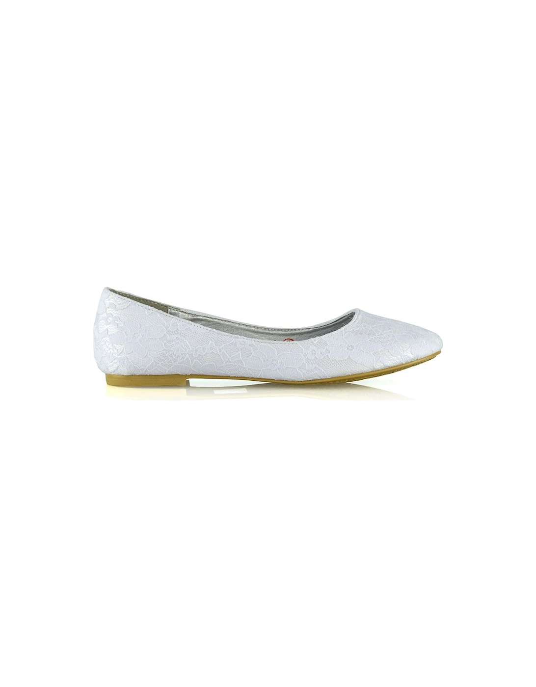 'Keva' Round Toe Lace Detail Slip on Wedding Flats Ballerina Bridal Pumps, 2 of 1