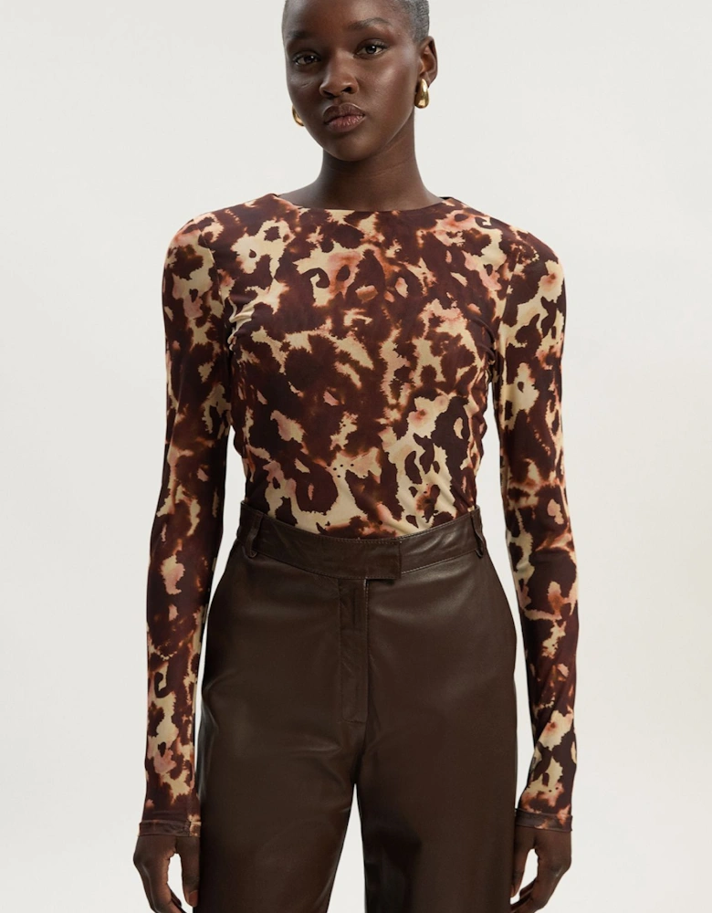Long Sleeve Leopard Print Mesh Bodysuit