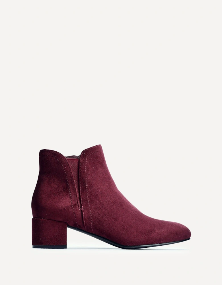 Manor Burgundy Faux Suede Block Heeled Ankle Boot