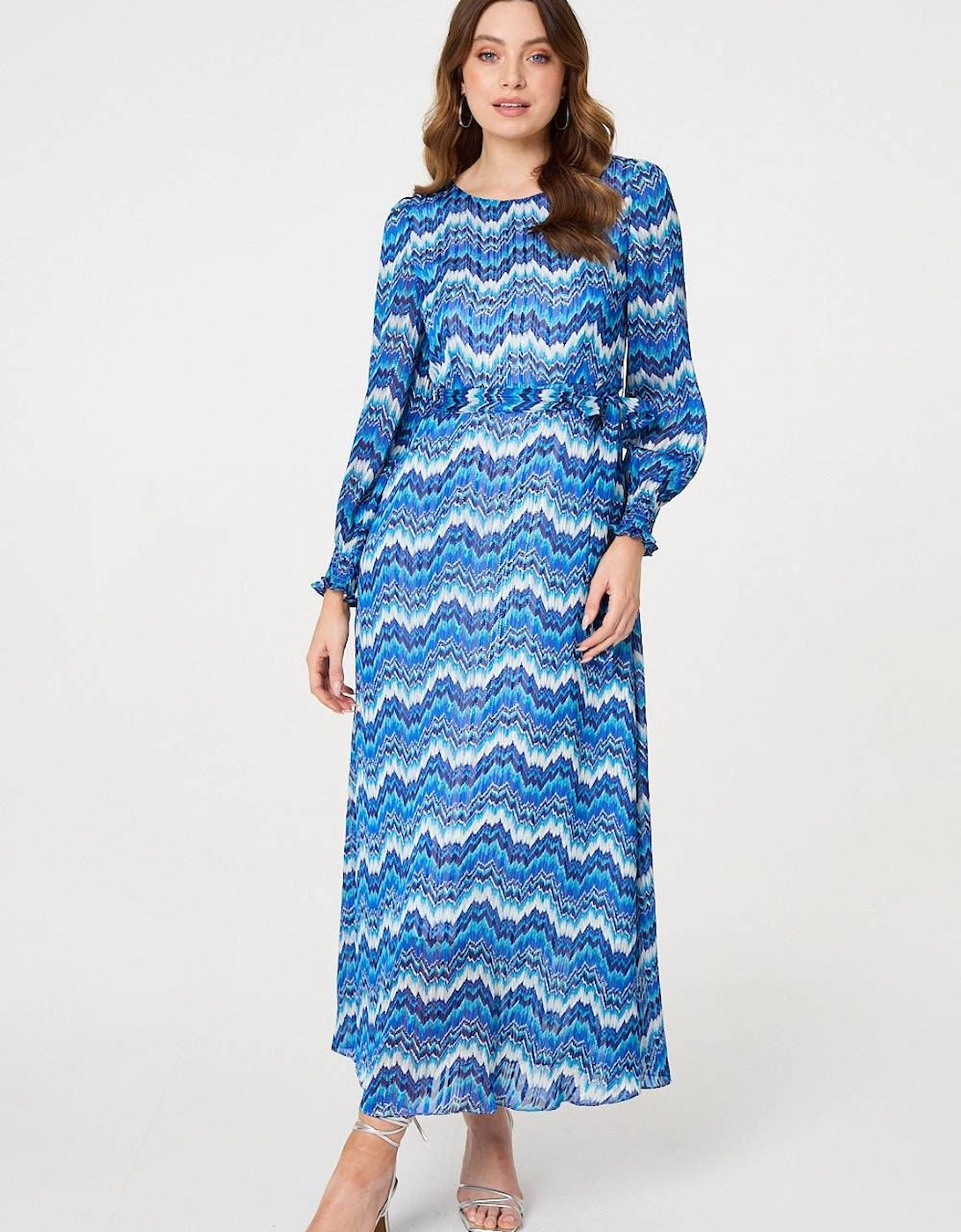 Printed Long Sleeve Tie Waist Dress, 2 of 1