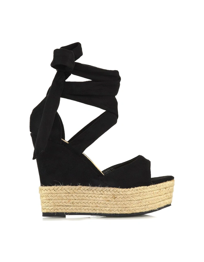 'Sansa' Tie Up Woven High Wedge Platform Heel Sandals