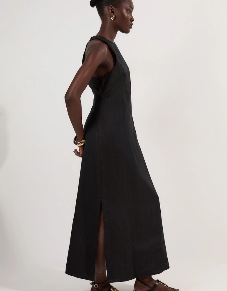 Viscose Linen Halter Open Back Woven Column Dress