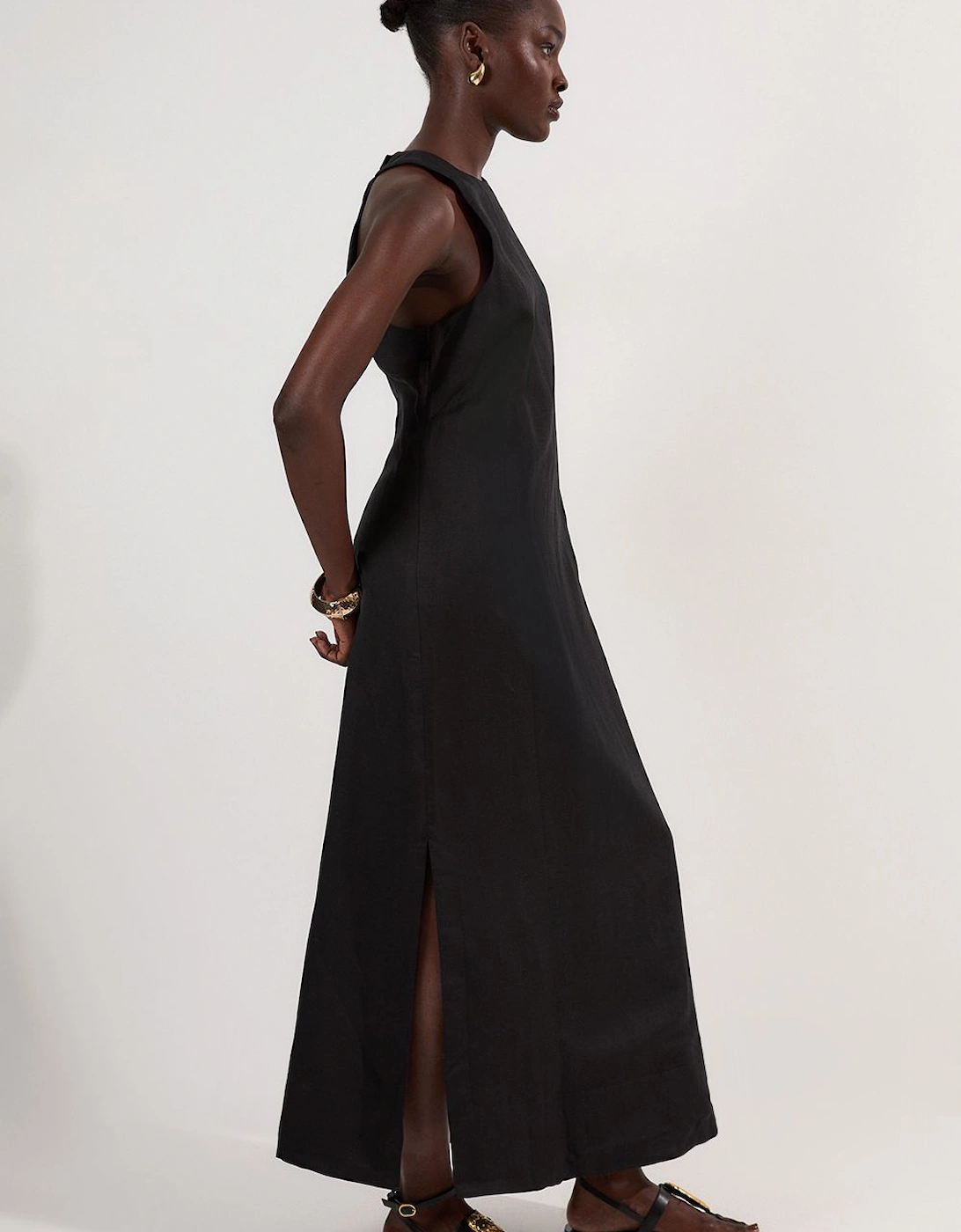 Viscose Linen Halter Open Back Woven Column Dress, 2 of 1