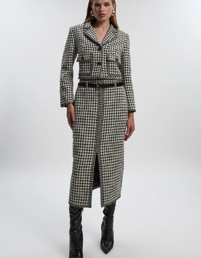 Textured Tweed Belted Tailored Pencil Skirt