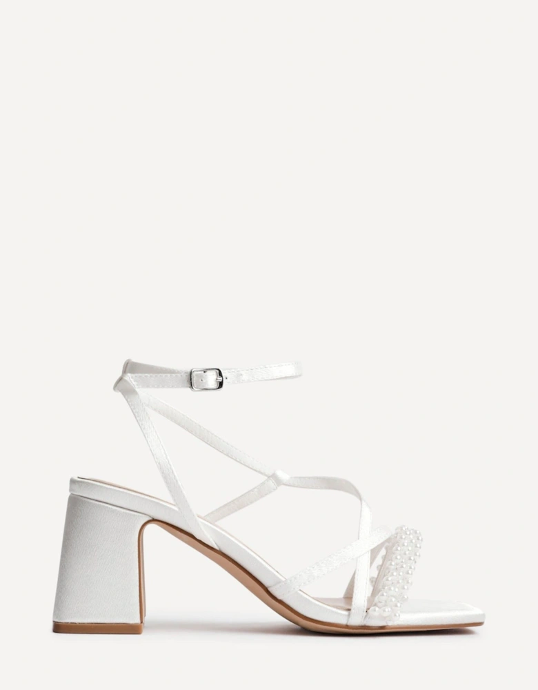 Promise Wide Fit Ivory Satin Strappy Pearl Embellished Heeled Sandal
