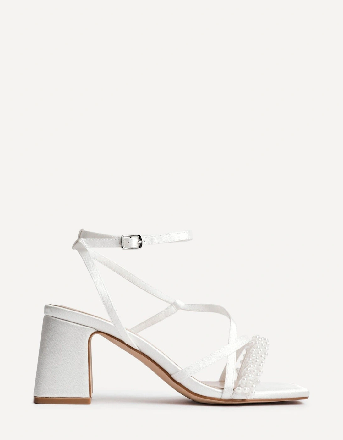 Promise Wide Fit Ivory Satin Strappy Pearl Embellished Heeled Sandal, 2 of 1
