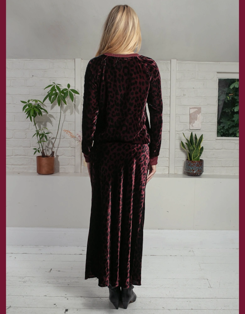 Tilda Bias Cut Skirt In Plum Leopard