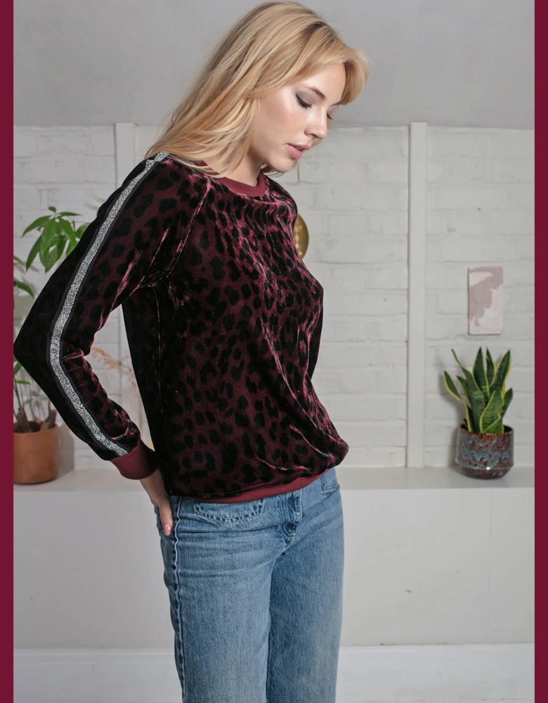 Penelope Velvet Sweater in Plum Leopard
