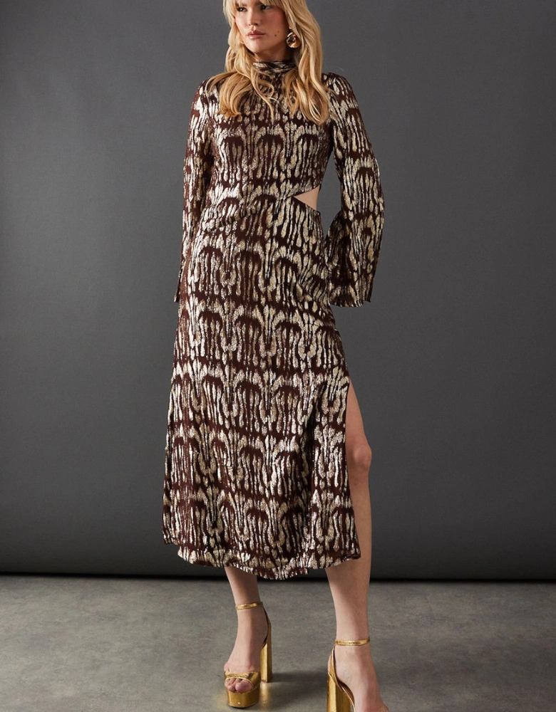 Animal Metallic Jacquard Midi Dress