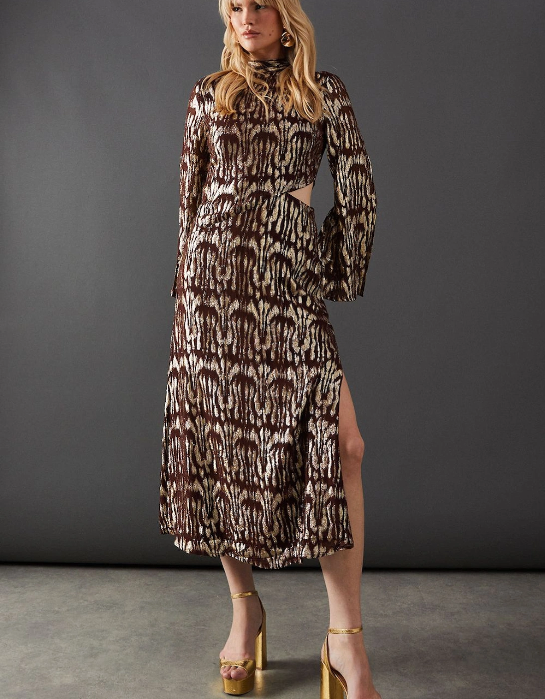 Animal Metallic Jacquard Midi Dress, 2 of 1