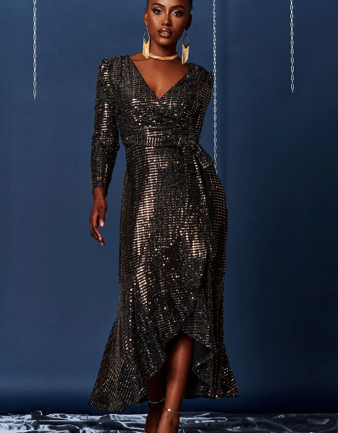 Sparkly Wrap Frill Hem Maxi Dress, 2 of 1