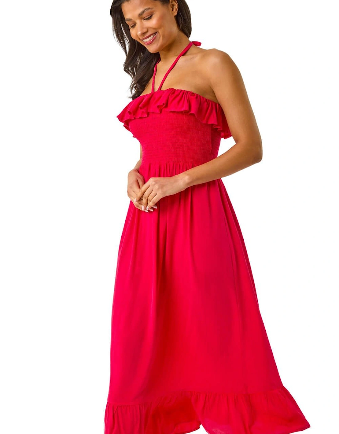 Frill Shirred Bandeau Midi Dress, 2 of 1