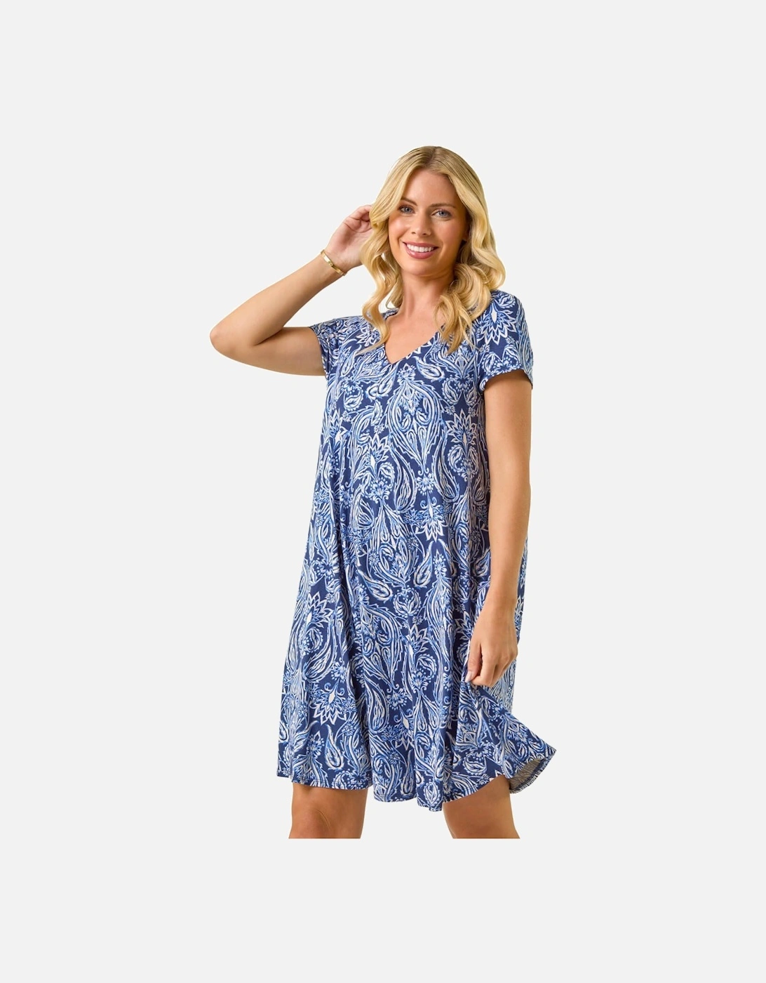 Petite Printed V-Neck Pocket Swing Dress, 2 of 1