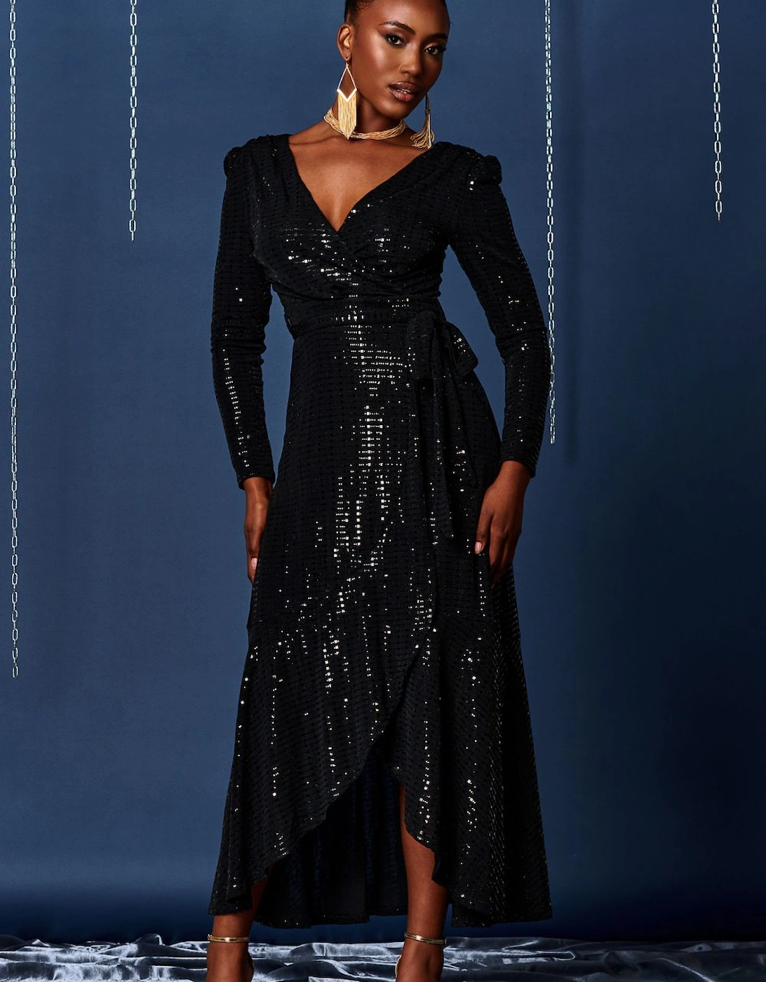 Sparkly Wrap Frill Hem Maxi Dress, 2 of 1
