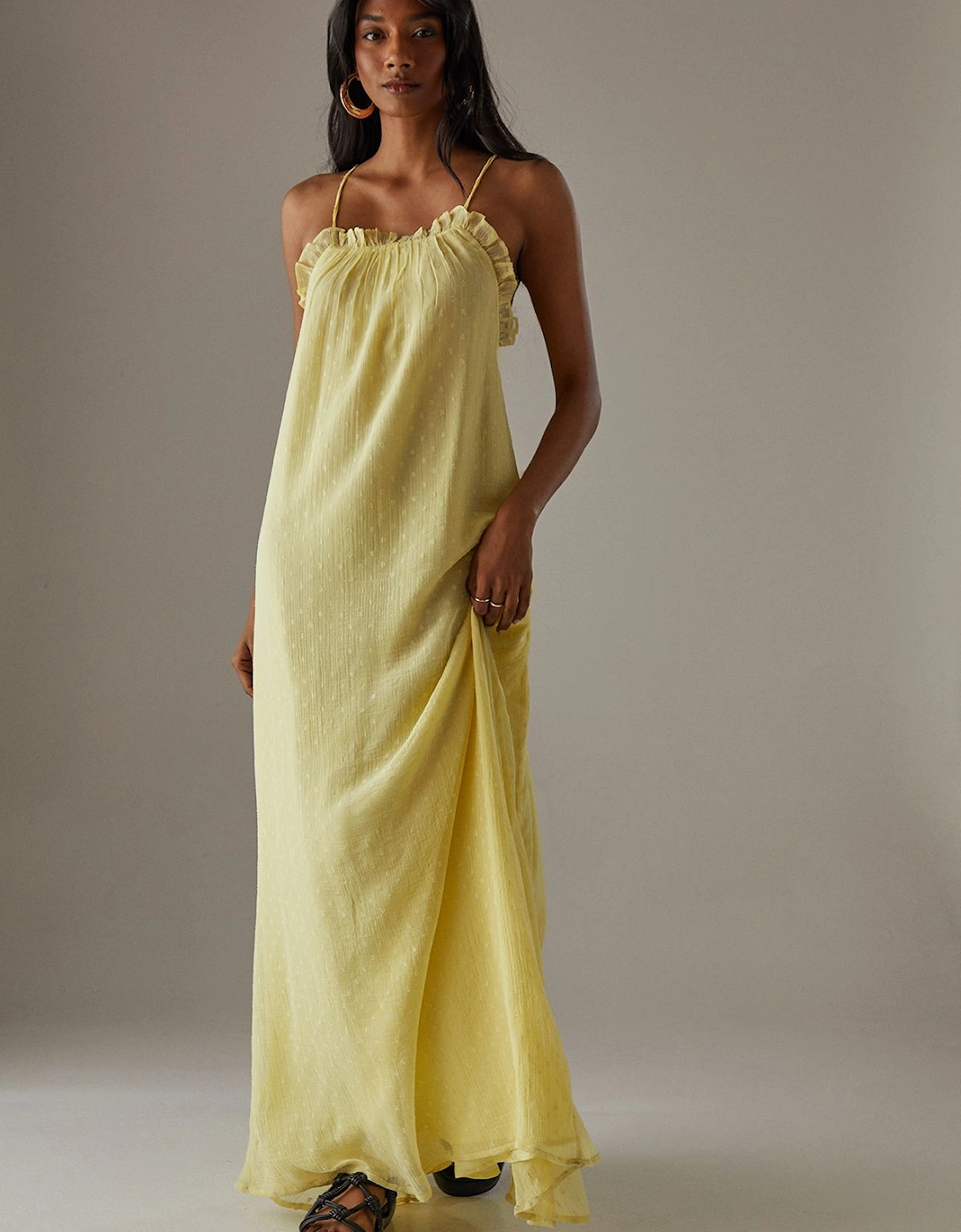 Marble Dobby Chiffon Halter Ruffle Maxi Dress, 2 of 1