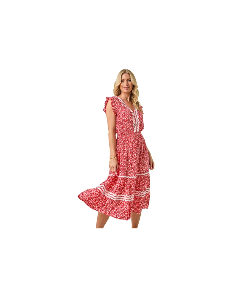 Petite Floral Print Ric Rac Midi Dress