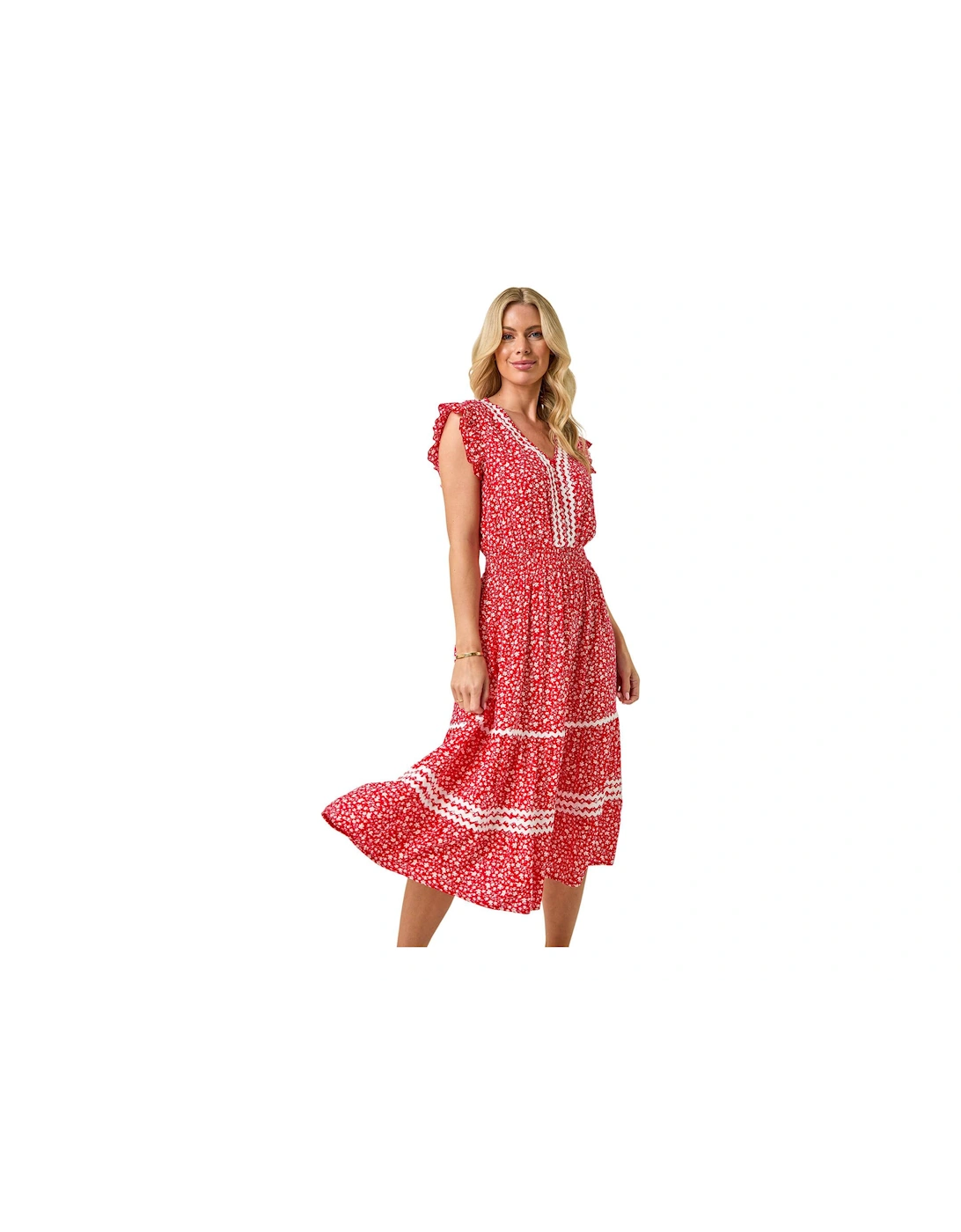 Petite Floral Print Ric Rac Midi Dress, 2 of 1