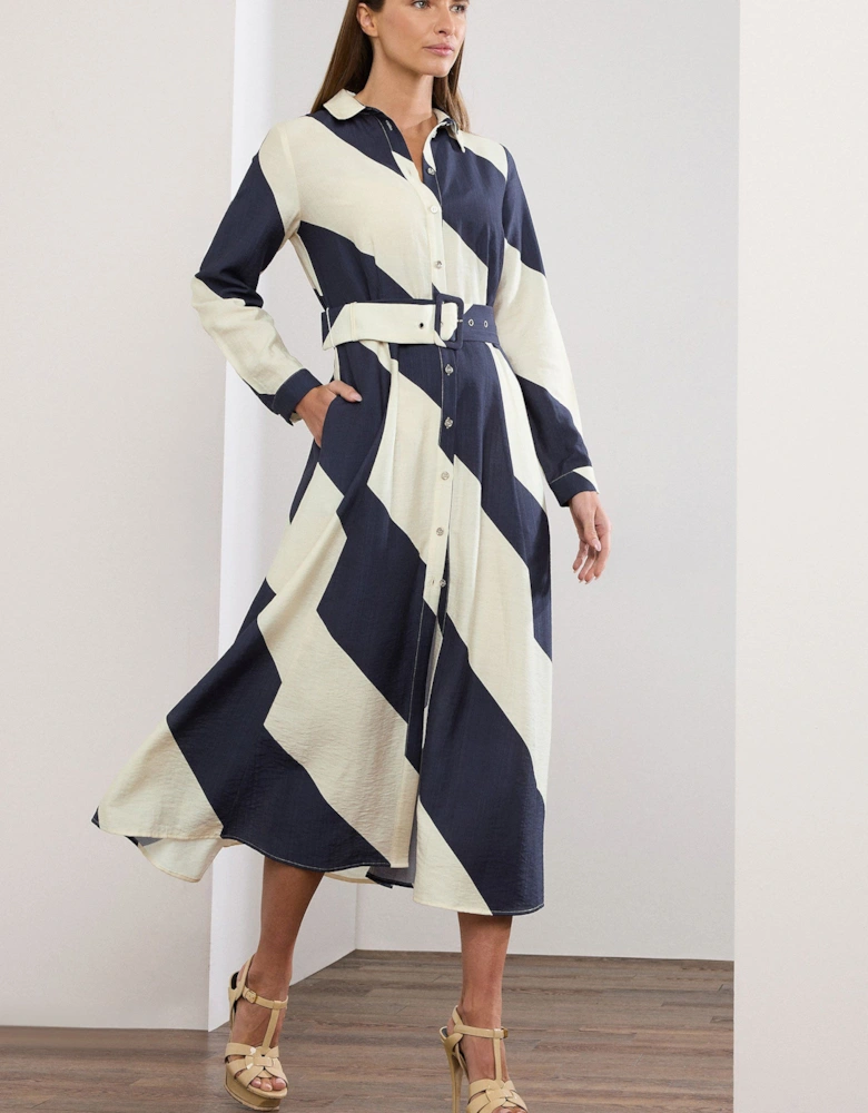 Stripe Print Shirt Dress