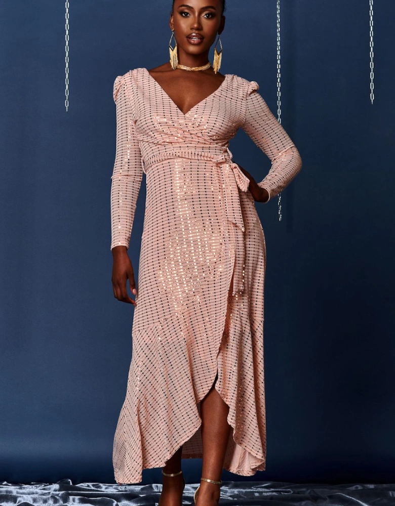 Sparkly Glitter Wrap Flare Maxi Dress