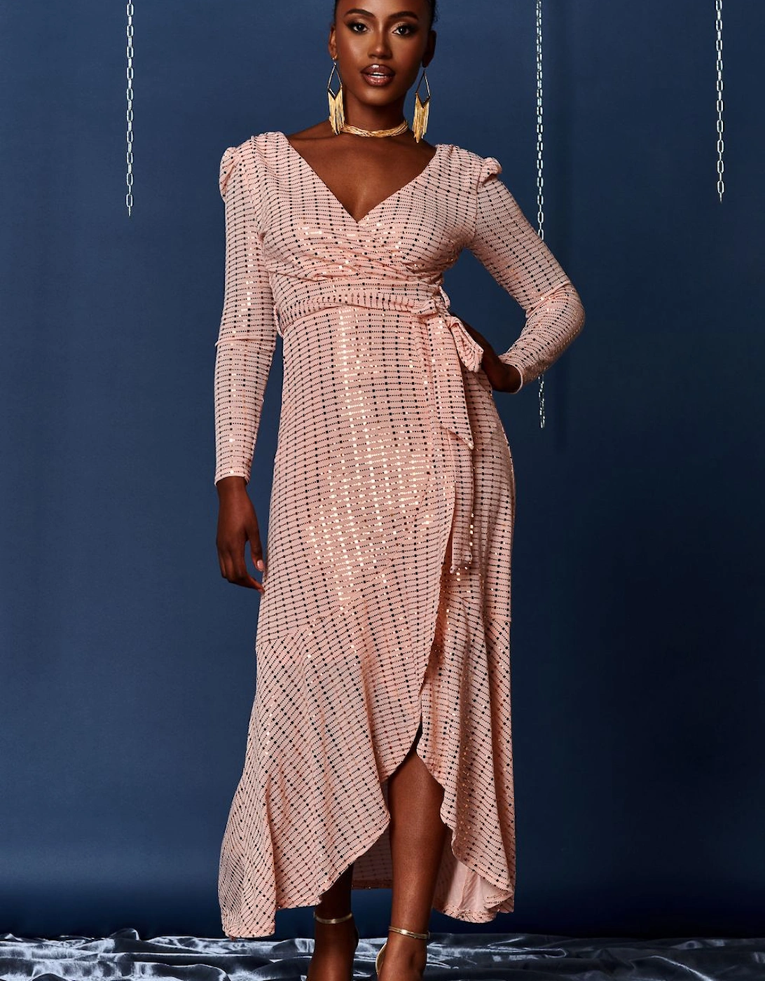 Sparkly Glitter Wrap Flare Maxi Dress, 2 of 1