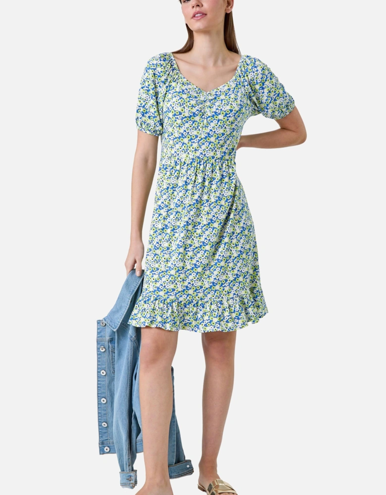 Ditsy Floral Ruched Frill Stretch Dress