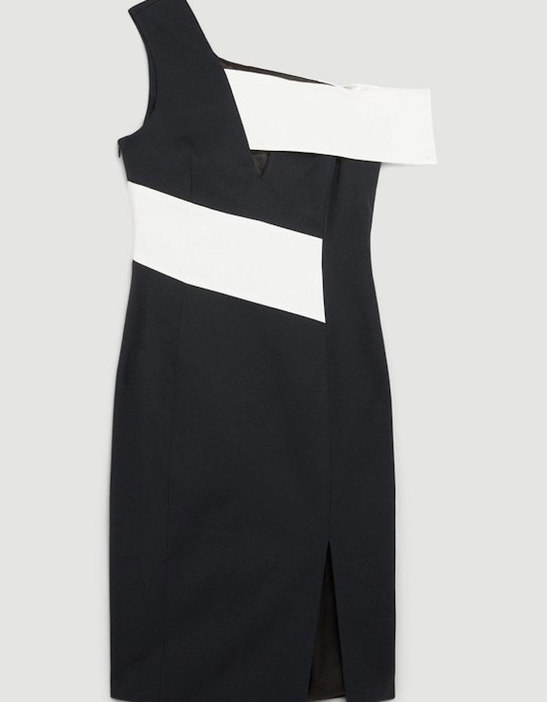 Italian Structured Rib Contrast Asymmetric Midi Dress