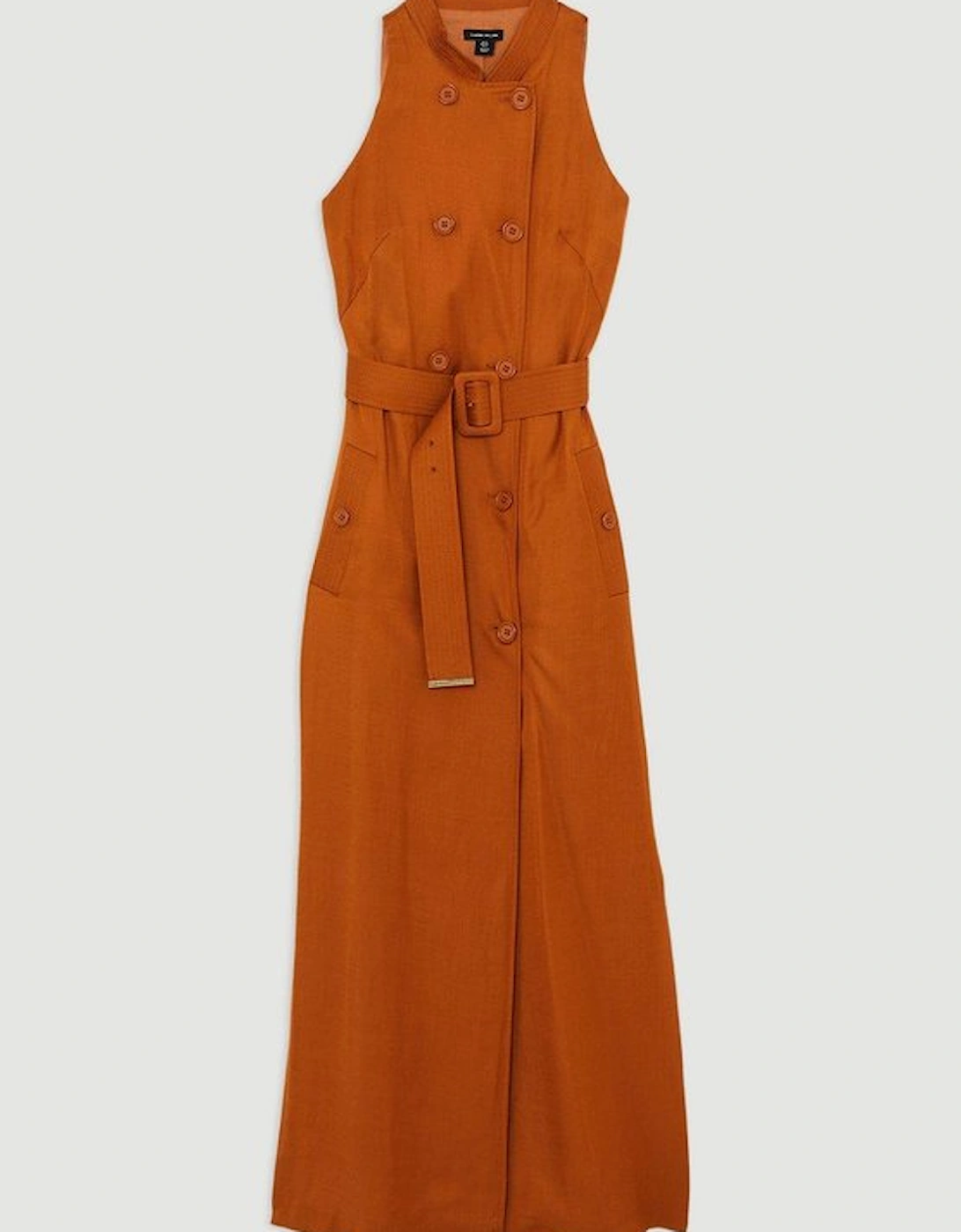 Premium Tailored Linen Double Breasted Belted Midi Dress