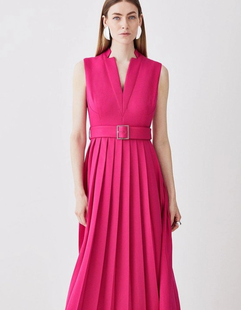 Structured Crepe Forever Pleated Sleeveless Midi Dress