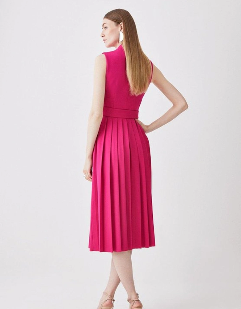 Structured Crepe Forever Pleated Sleeveless Midi Dress