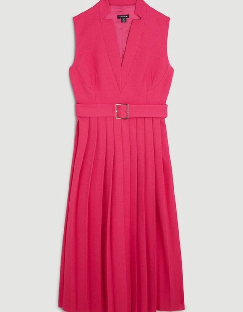 Structured Crepe Forever Pleated Sleeveless Midi Dress