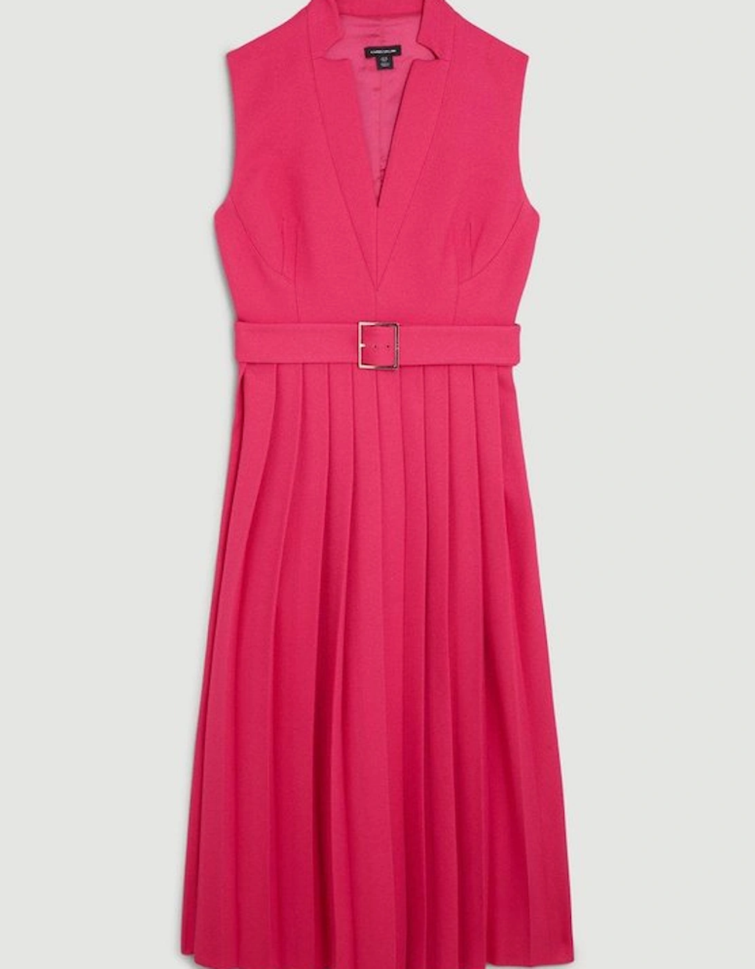 Structured Crepe Forever Pleated Sleeveless Midi Dress