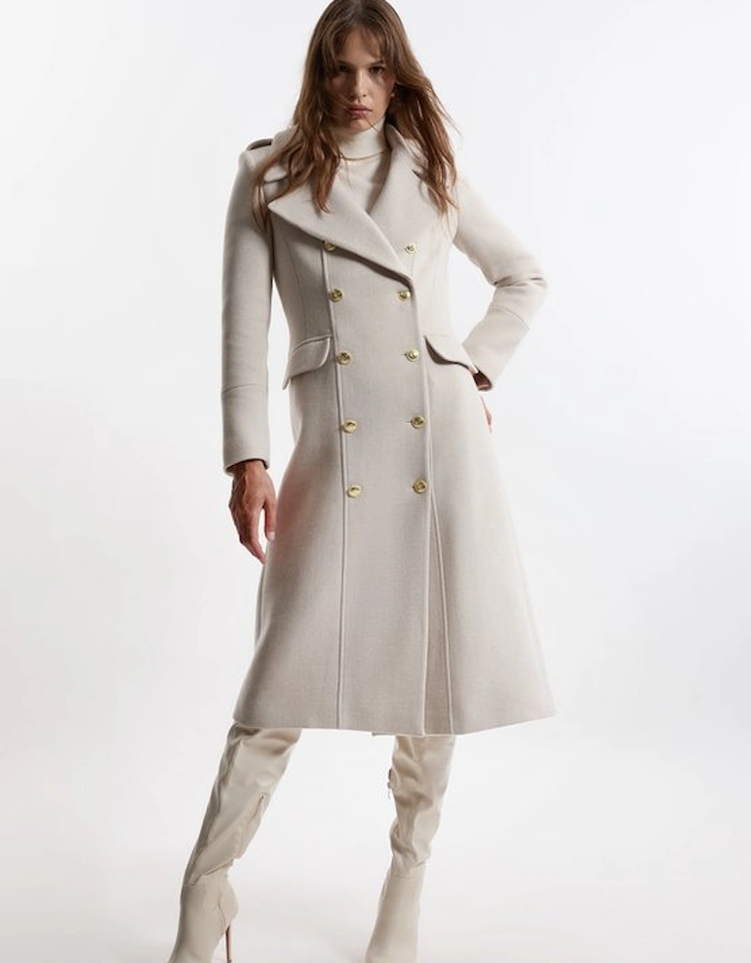Premium Italian Manteco Wool Double Breasted Tailored Midi Coat, 5 of 4