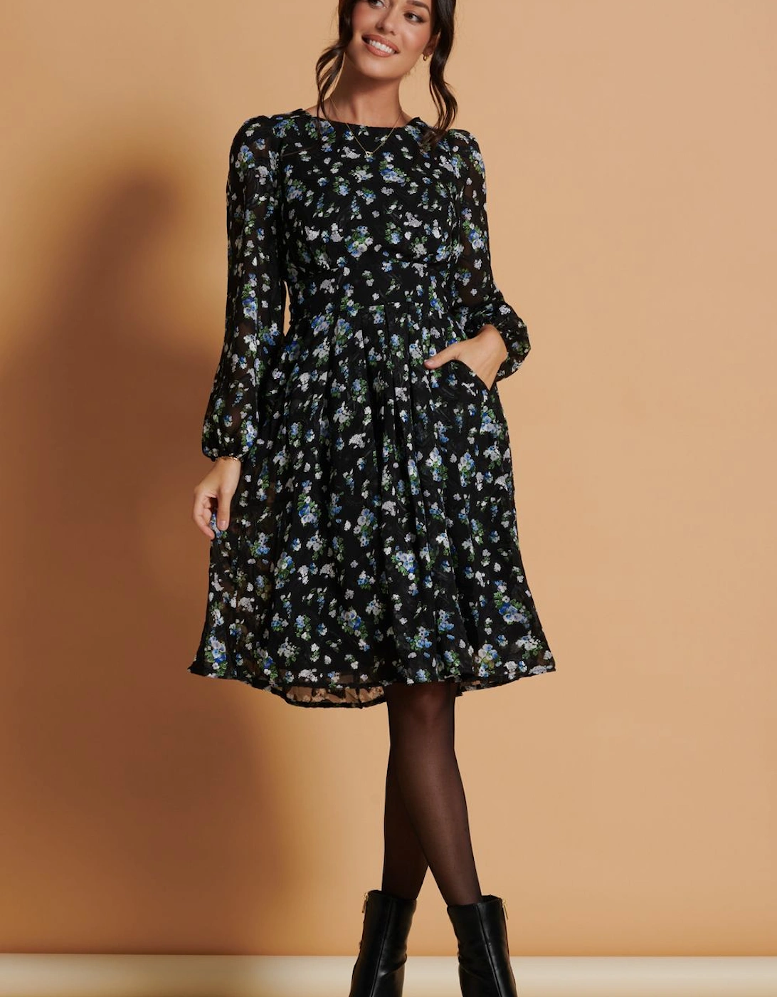 Long Sleeve Chiffon Midi Dress, 2 of 1