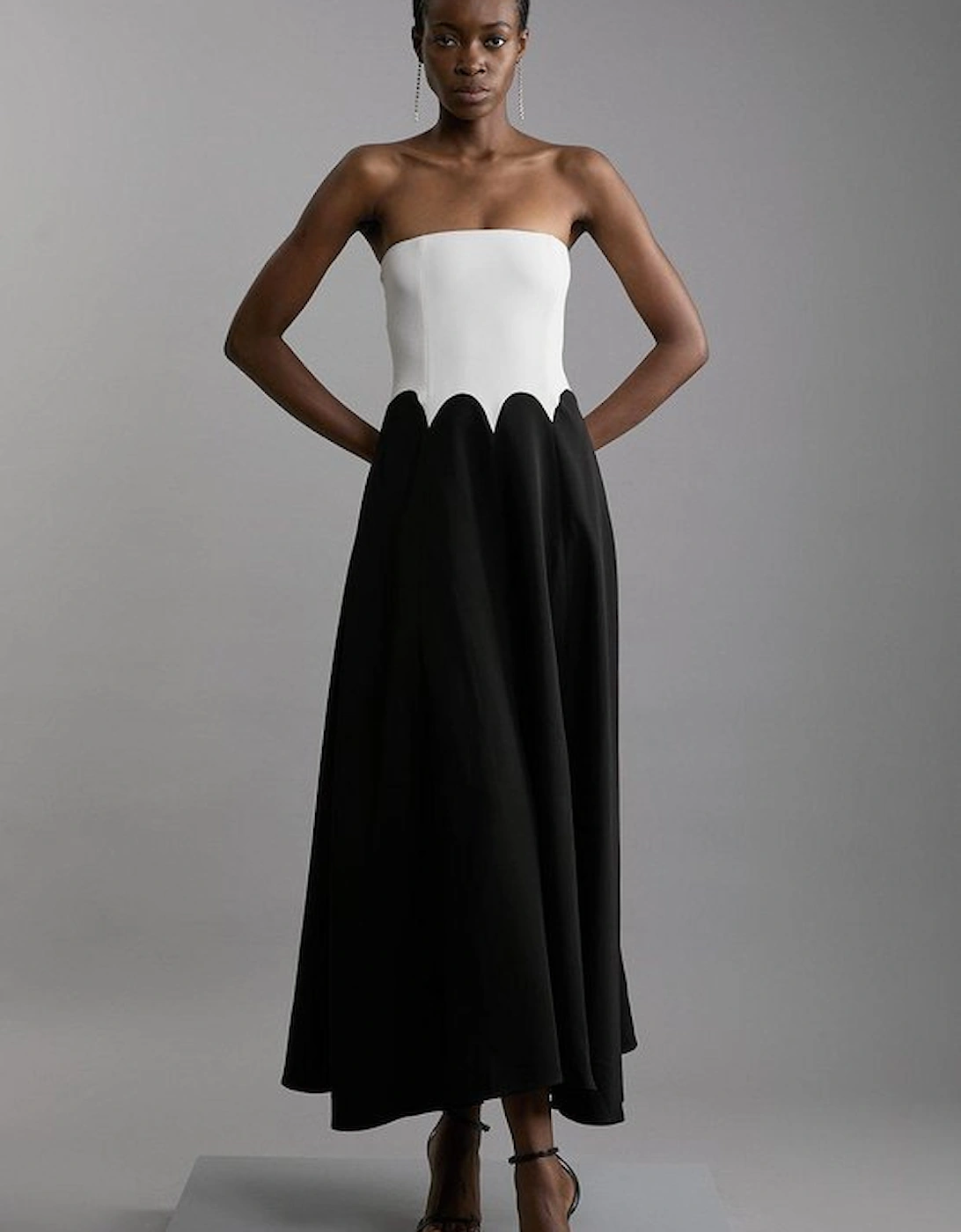 Petite Compact Stretch Colourblock Tailored Bandeau Midi Dress, 3 of 2