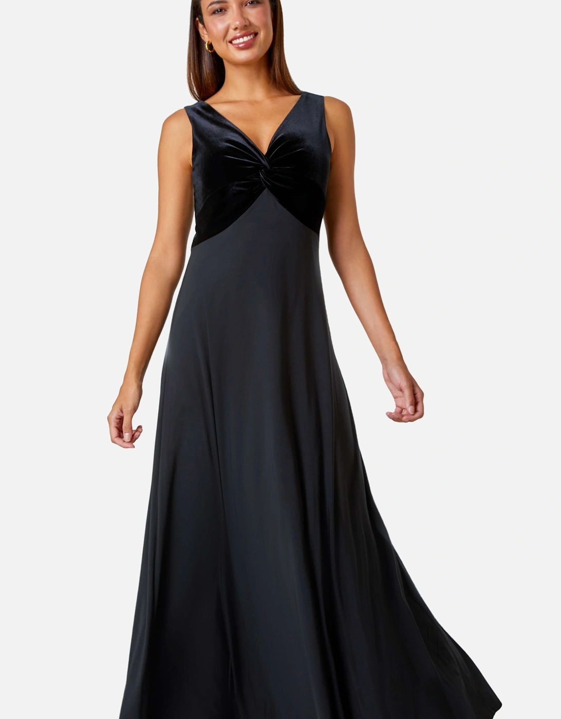 Velvet Twist Front Maxi Stretch Dress, 2 of 1