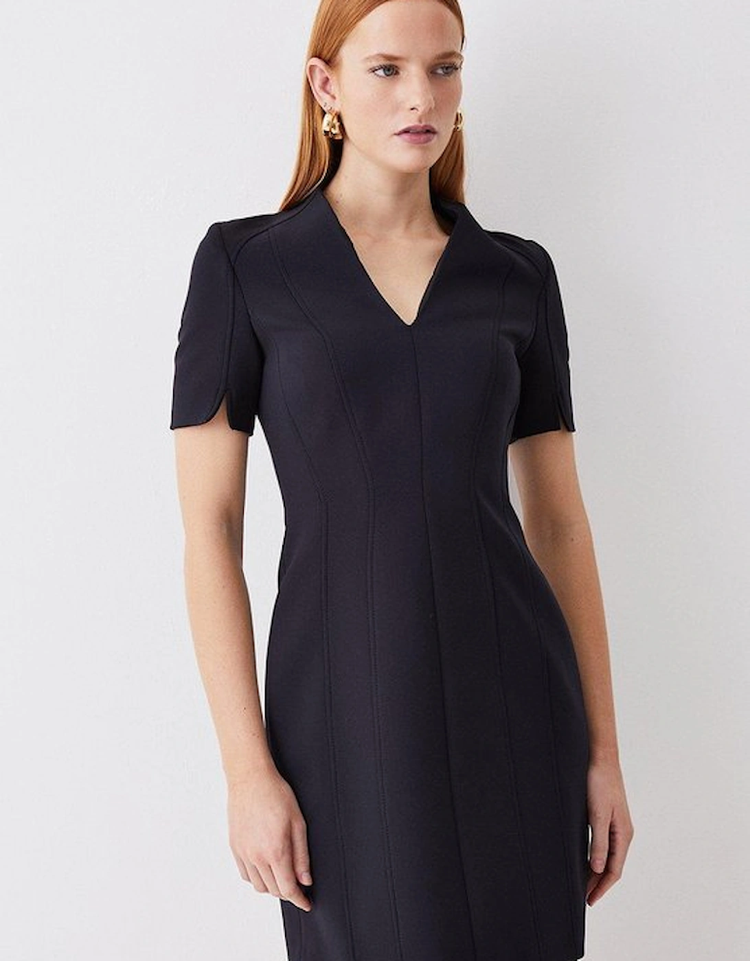 Italian Compact Scuba Jersey Seamed A Line Mini Dress, 5 of 4