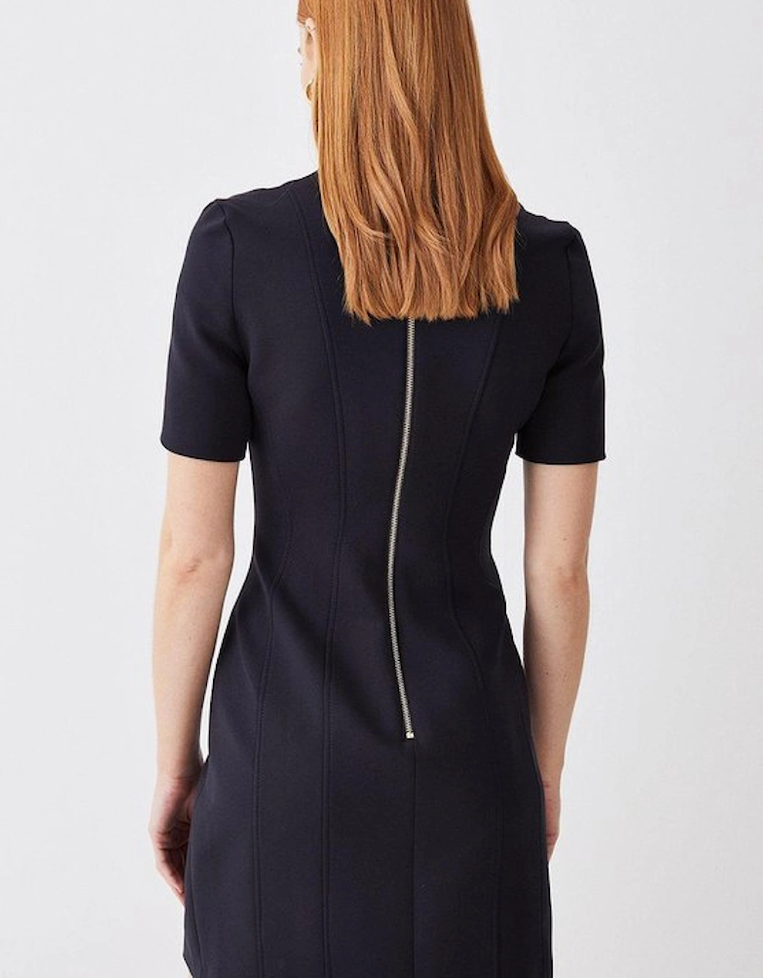 Italian Compact Scuba Jersey Seamed A Line Mini Dress