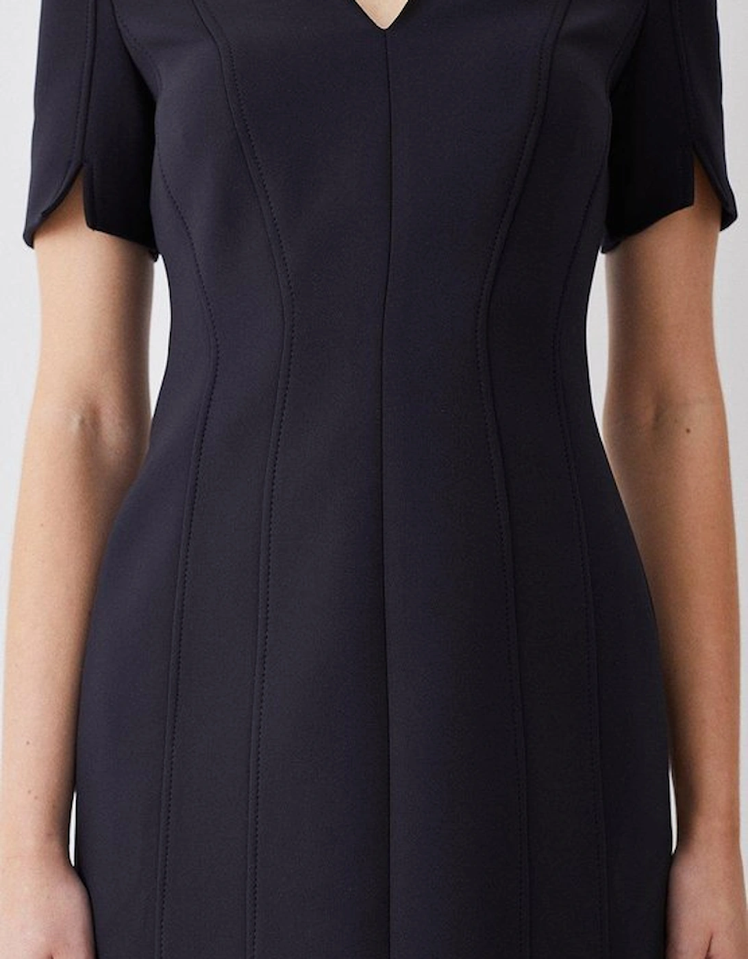 Italian Compact Scuba Jersey Seamed A Line Mini Dress