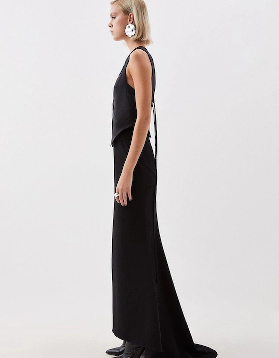Petite Compact Stretch Asymmetric Maxi Skirt