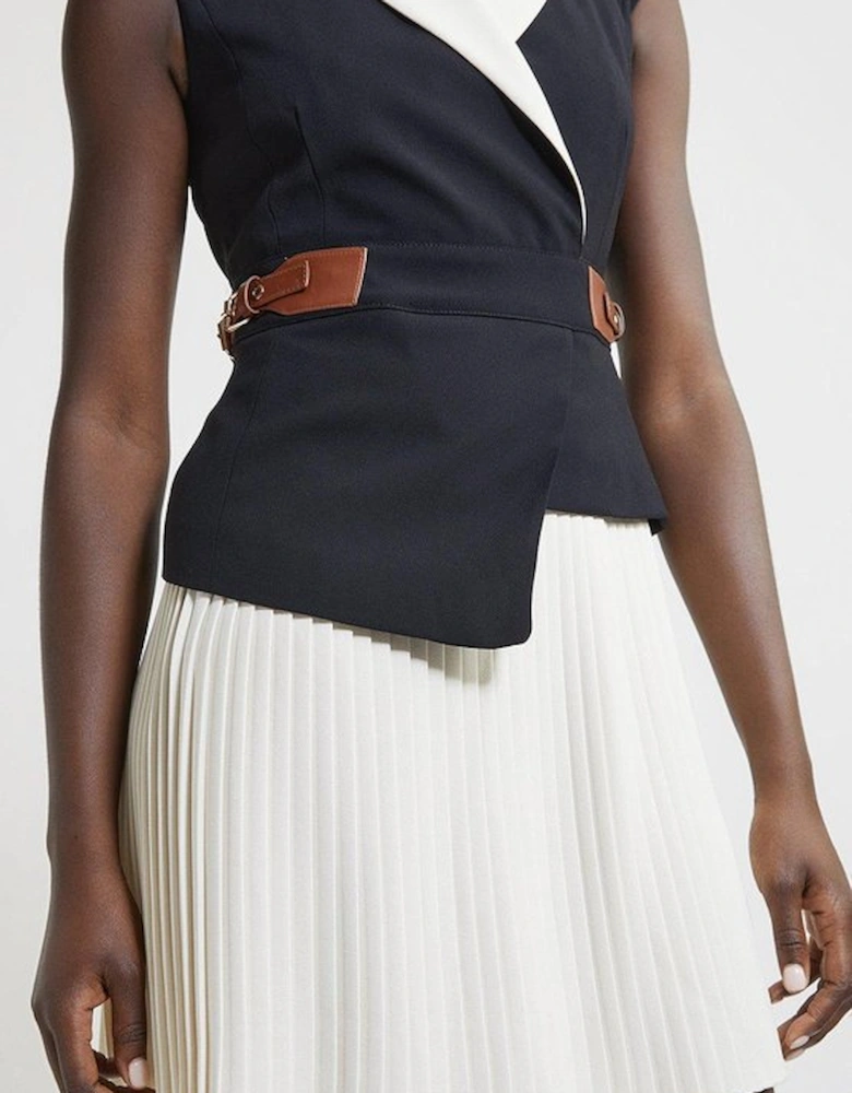Tall Soft Tailored Crepe Tab Detail Pleated Mini Dress